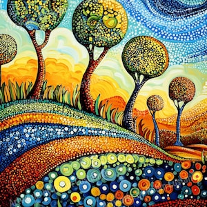 Golden Meadow Landscape | Aboriginal Dot Painting | Download Digital Wall Art by Robin Custance