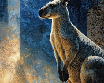 Eastern Grey Kangaroo Ancestral Spirit Ochre Dot Art Wall Art by Robin Custance