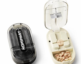 Mini pastillero portátil con divisor de pastillas, organizador de medicamentos de viaje, divisor compacto de vitaminas para bolso, bolsillo o equipaje.