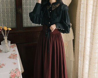 Vintage Gothic Lace Shirt Dress Set, French A Line Dress, Vintage Palace Dress, Cottagecore Dress, Prairie Dress, Women Fall Dress, Gifts