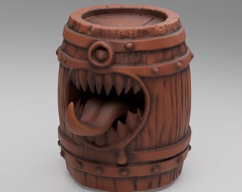 Mimic Barrel STL File: Fantasy Monster Miniature for DnD Terrain (Digital Download