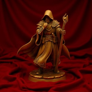 Hooded Wizard Resin 3D Printable STL File for DnD & Fantasy Tabletop RPG – Elder Mage with Staff Figurine, 28–32 mm Instant Download