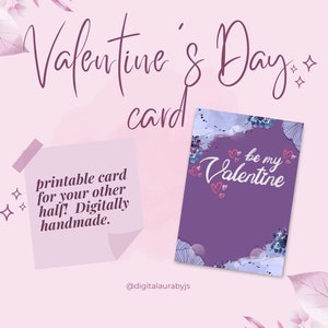 DRUCKBARE Valentinstagskarte ""Be My Valentine"" Karte für sie/ihn, digital hergestellte druckbare lila Karte zum Valentinstag""
