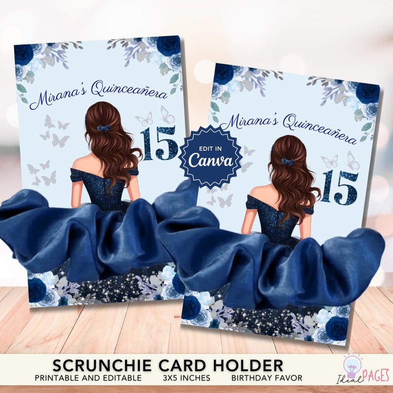 Scrunchie Card Navy Blue Scrunchie Card Holder Quinceanera Party Favor, Hair Tie ...
