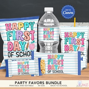 Back to School Party Favor,  First Day of School, Rice Crispy Treats, Water Bottle Label, Chip Bag, Juice Pouch Label, Chocolate Bar Wrapper