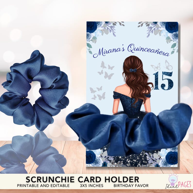 Scrunchie Card Navy Blue Scrunchie Card Holder Quinceanera Party Favor, Hair Tie ...