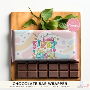 Back to School Favors, Editable Chocolate Bar Wrapper, Candy Bar Wrapper, Chocolate Wrapper Template, Chocolate Bar Label, Party Favors Kids