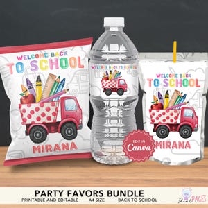 Welcome Back to School Favors, First Day of School Gift, School Party Favors Kids, Water Bottle Label, Chip Bag Template, Juice Pouch Label