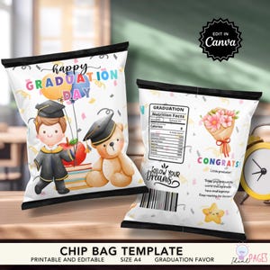 DIY cadeaux de remise des diplômes pour l'école maternelle, modèle de sac à croustilles de remise des diplômes, sacs de croustilles personnalisés pour la maternelle, articles de fête pour l'école, sac à collation de remise des diplômes