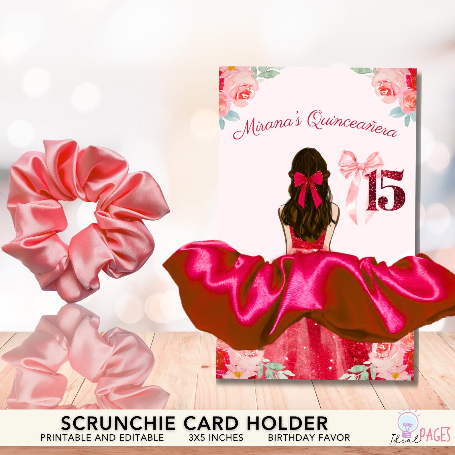 Scrunchie Card Ruby Red Scrunchie Card Holder Quinceanera Party Favor, Hair Tie ...