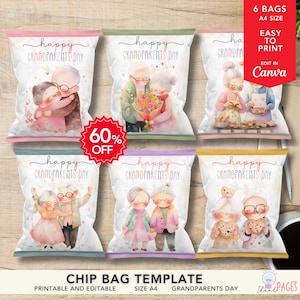 6 Chip Bag Label, Chip Bag Wrapper, Gift for Nana, Gift for Grandma, Gift for Grandpa, Grandparents Day Treat Bags, Goodie Bags, Snack Bags