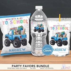 Welcome Back to School Favors, First Day of School Gift, School Party Favors Kids, Water Bottle Label, Chip Bag Template, Juice Pouch Label