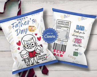 Father's Day Chip Bag Template, Father's Day Printable Party Favors ...