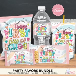 Back to School Party Favor,  First Day of School, Rice Crispy Treats, Water Bottle Label, Chip Bag, Juice Pouch Label, Chocolate Bar Wrapper