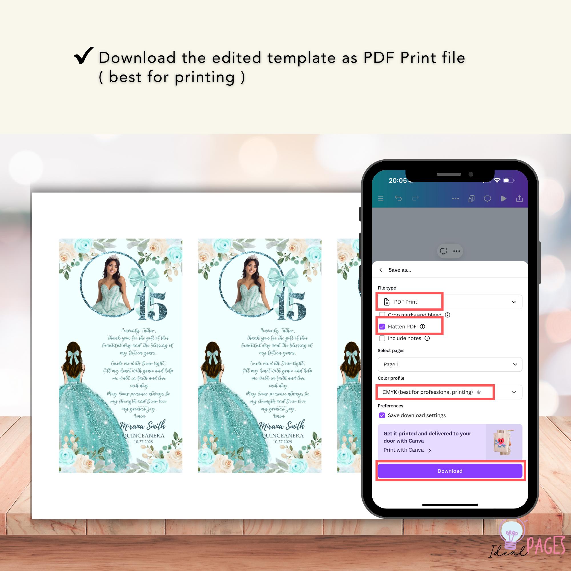 Mint Quinceañera Prayer Card Template, 15th Birthday Prayer Card ...