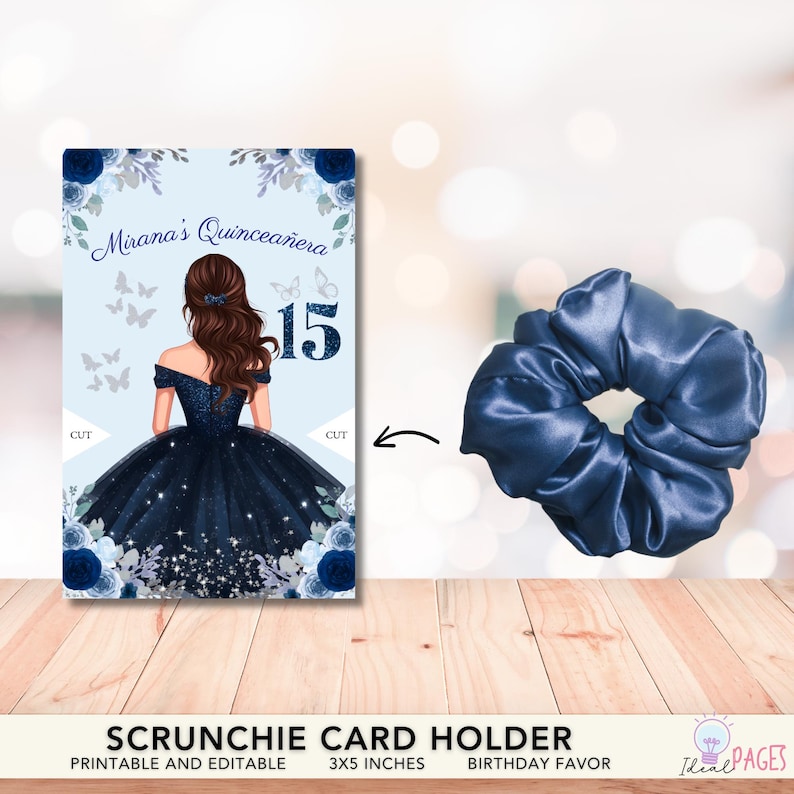 Scrunchie Card Navy Blue Scrunchie Card Holder Quinceanera Party Favor, Hair Tie ...