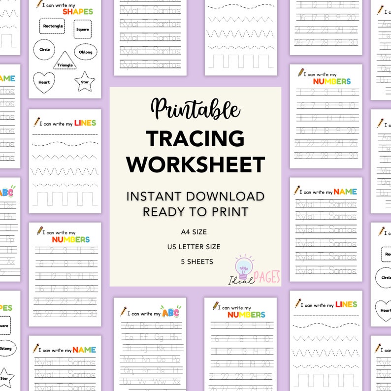 Custom Name Tracing, Printable Tracing Worksheet Set, Preschool ...