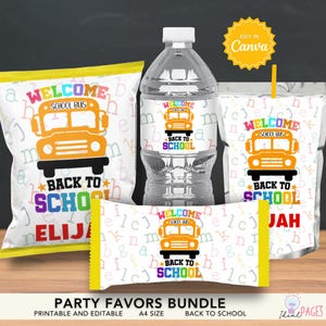 First Day of School Gift, Welcome Back to School Favors, Chip Bag Party Favor, Water Bottle Label, Juice Pouch Label, Chocolate Bar Wrapper
