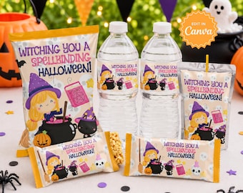Halloween Party Favors, Trick or Treat, Rice Crispy Treat Wrap, Chip Bag Label, Water Bottle Label, Juice Pouch Label, Chocolate Bar Wrapper