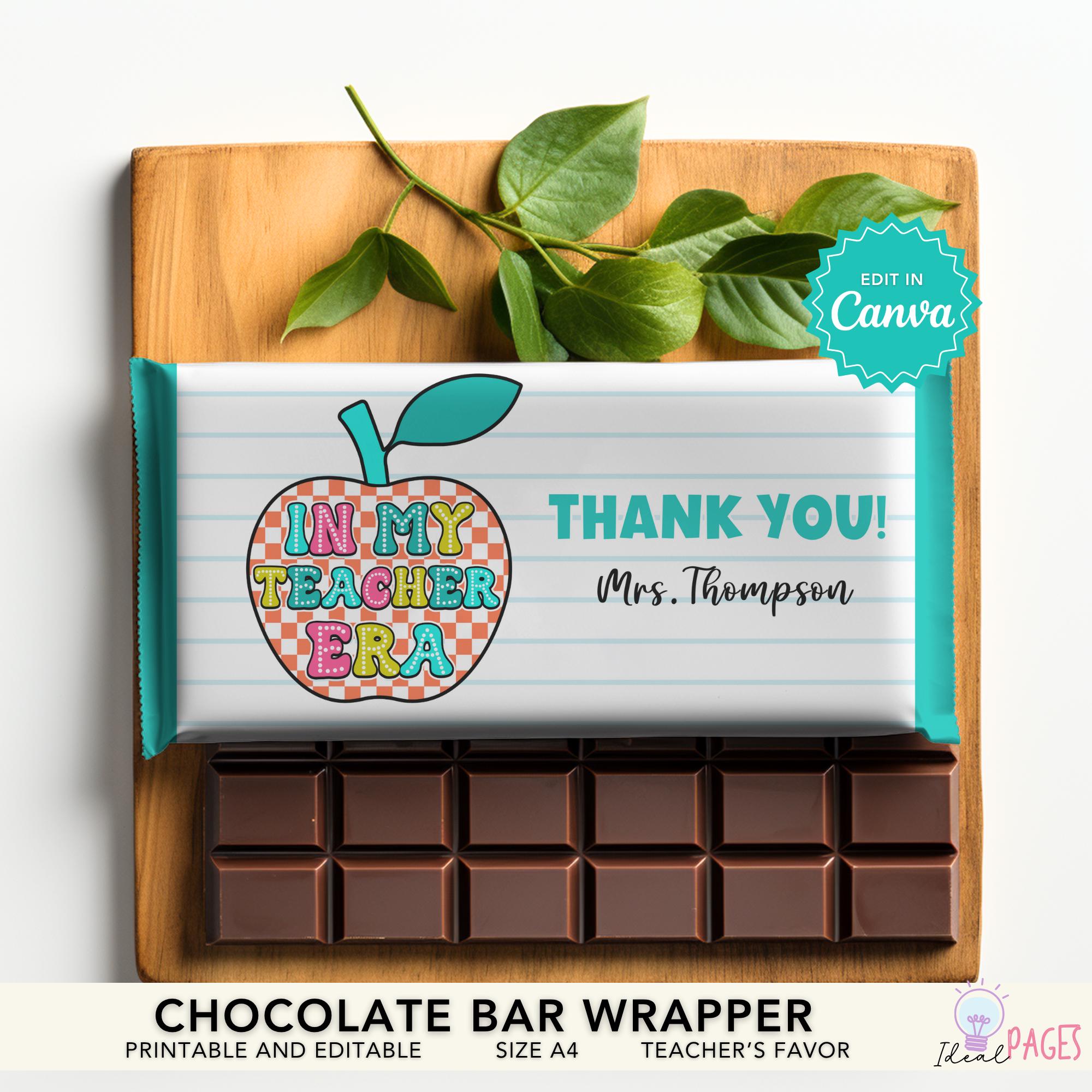 Teal Teacher Appreciation Gift Chocolate Bar Wrapper, Candy Bar Label ...