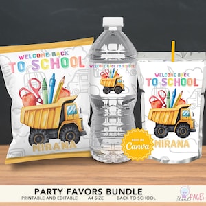 Welcome Back to School Favors, First Day of School Gift, School Party Favors Kids, Water Bottle Label, Chip Bag Template, Juice Pouch Label