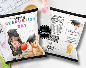 Graduation Chip Bag Template, Kindergarten Custom Chip Bags, School party favors, Graduation Snack Bag, DIY Graduation Gifts for Preschool