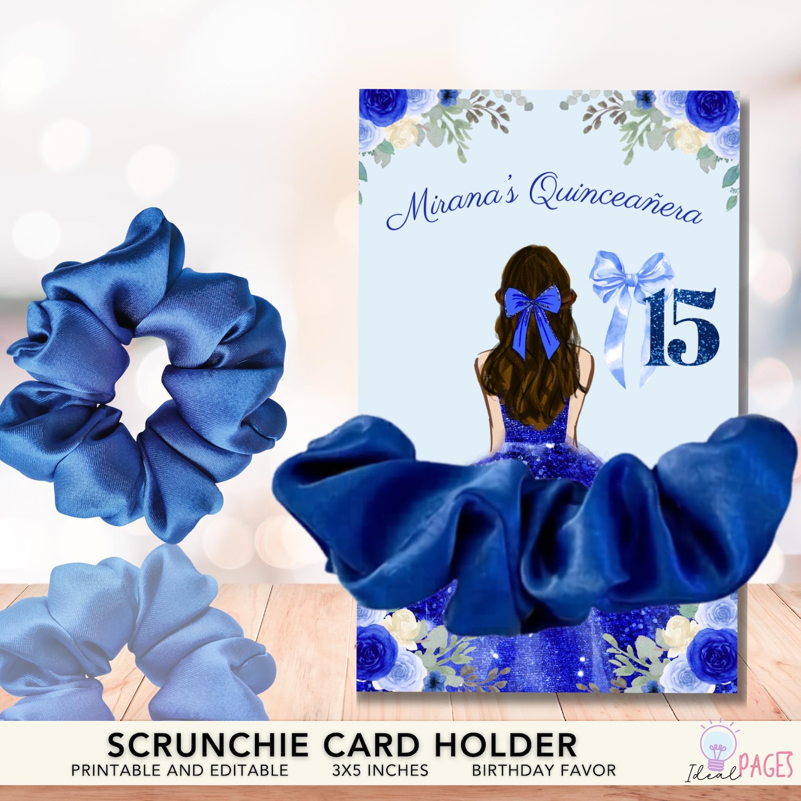 Scrunchie Card Royal Blue Scrunchie Card Holder Quinceanera Party Favor, Hair Tie ...