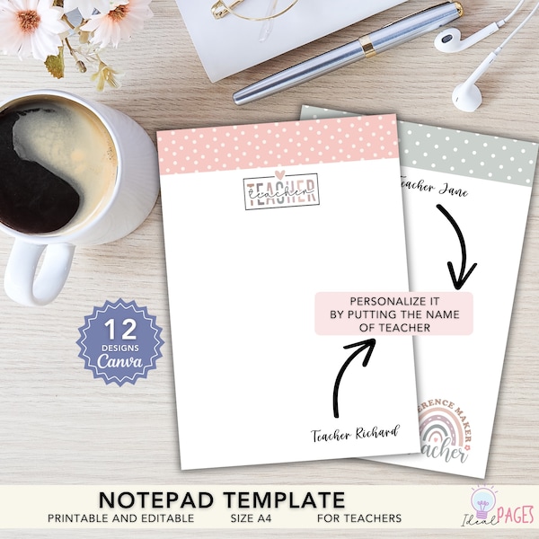 Personalized Teachers Notepad, Minimalist Teachers Custom Notepad, Gift for Teachers, Minimalist Stationery, Printable Notepad for Teachers