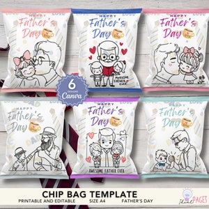 6 Father&#39;s Day Chip Bag Template Custom Chip Bag Bundle Gift Bags for Husband Printable Party Favor Design Best Dad Ever Gifts for Dads