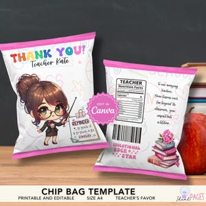 Teacher Appreciation Chip Bag Template, DIY Party Favor Printable, Custom Chip Bag, Teacher Favor Bags, Teacher Snack Bags, Snack Wrapper