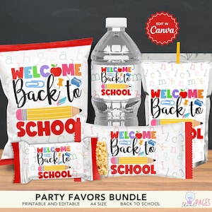Back to School Party Favors, First Day of School Gift, Chip Bag Party Favor, Water Bottle Label, Juice Pouch Label, Chocolate Bar Wrapper