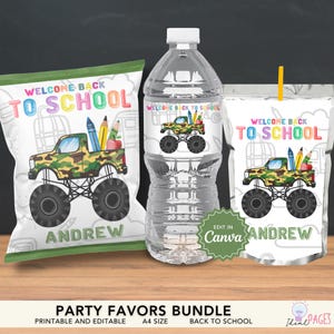 Welcome Back to School Favors, First Day of School Gift, School Party Favors Kids, Water Bottle Label, Chip Bag Template, Juice Pouch Label
