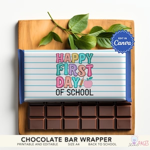 Back to School Favors, Editable Chocolate Bar Wrapper, Candy Bar Wrapper, Chocolate Wrapper Template, Chocolate Bar Label, Party Favors Kids