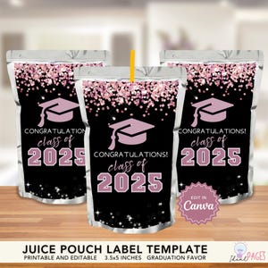 Graduation Party Printables, Graduation Party Favors, Juice Pouch Label, Juice Wrapper, Capri Sun Label, Capri Sun Favor, Rose Gold Favor