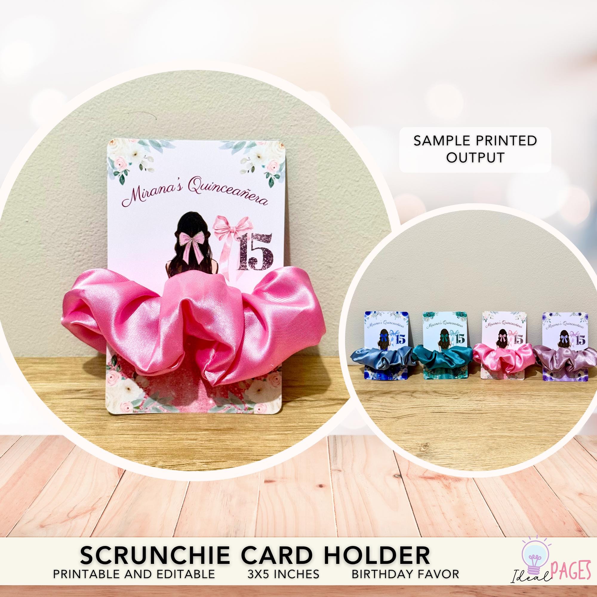 Scrunchie Card Pink Scrunchie Card Holder Quinceanera Party Favor, Hair Tie Display ...