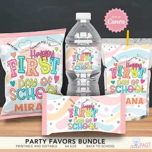 First Day of School Gift, Welcome Back to School Favors, Chip Bag Party Favor, Water Bottle Label, Juice Pouch Label, Chocolate Bar Wrapper