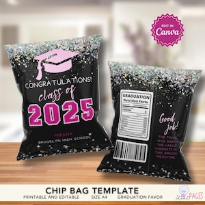 Graduation Chip Bags 2025, Graduation Party Favors, Graduation Treat Bags, Graduation Favor Bag, Chip Bag Labels, Chip Bag Wrapper Printable