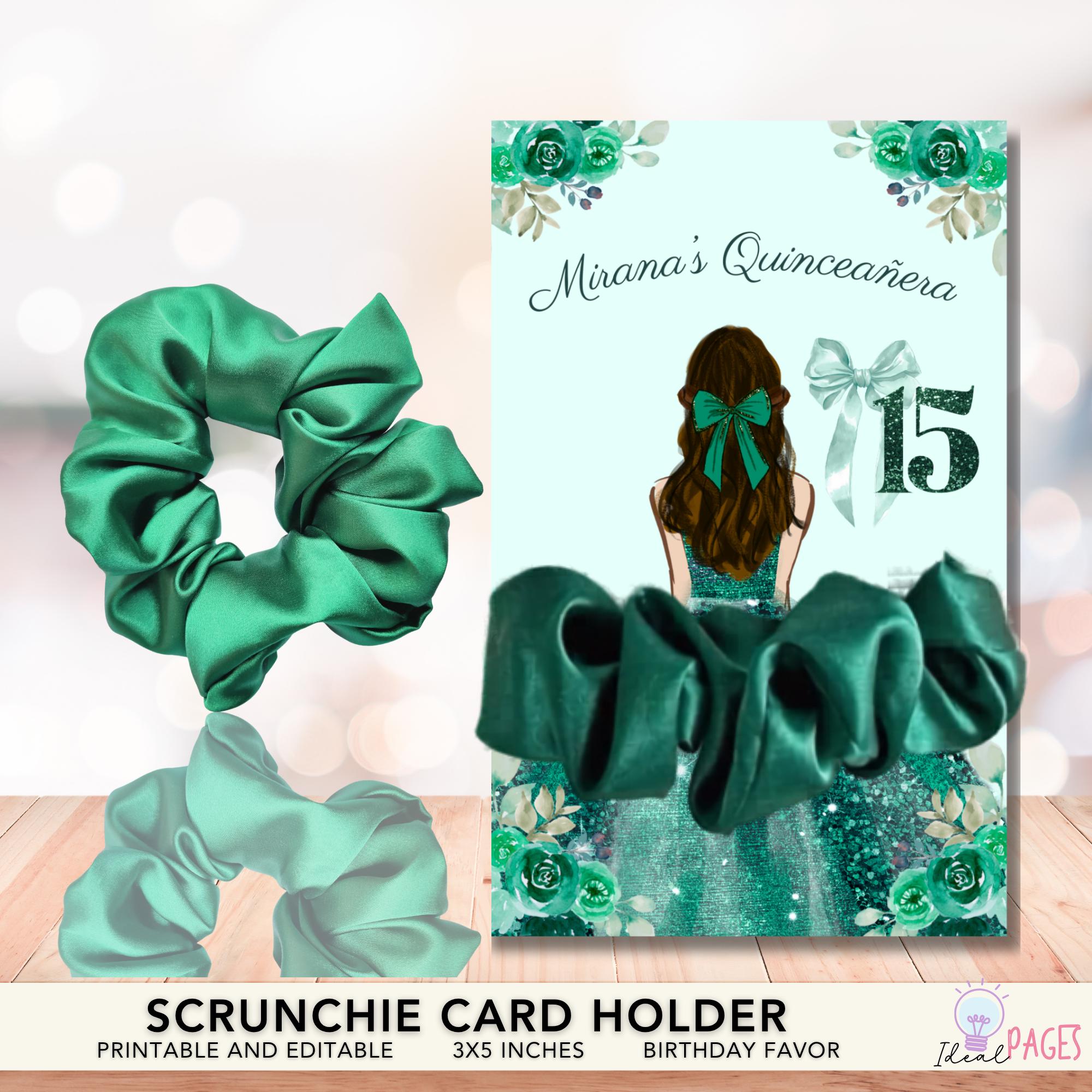 Scrunchie Card Emerald Green Scrunchie Card Holder Quinceanera Party Favor, Hair Tie ...