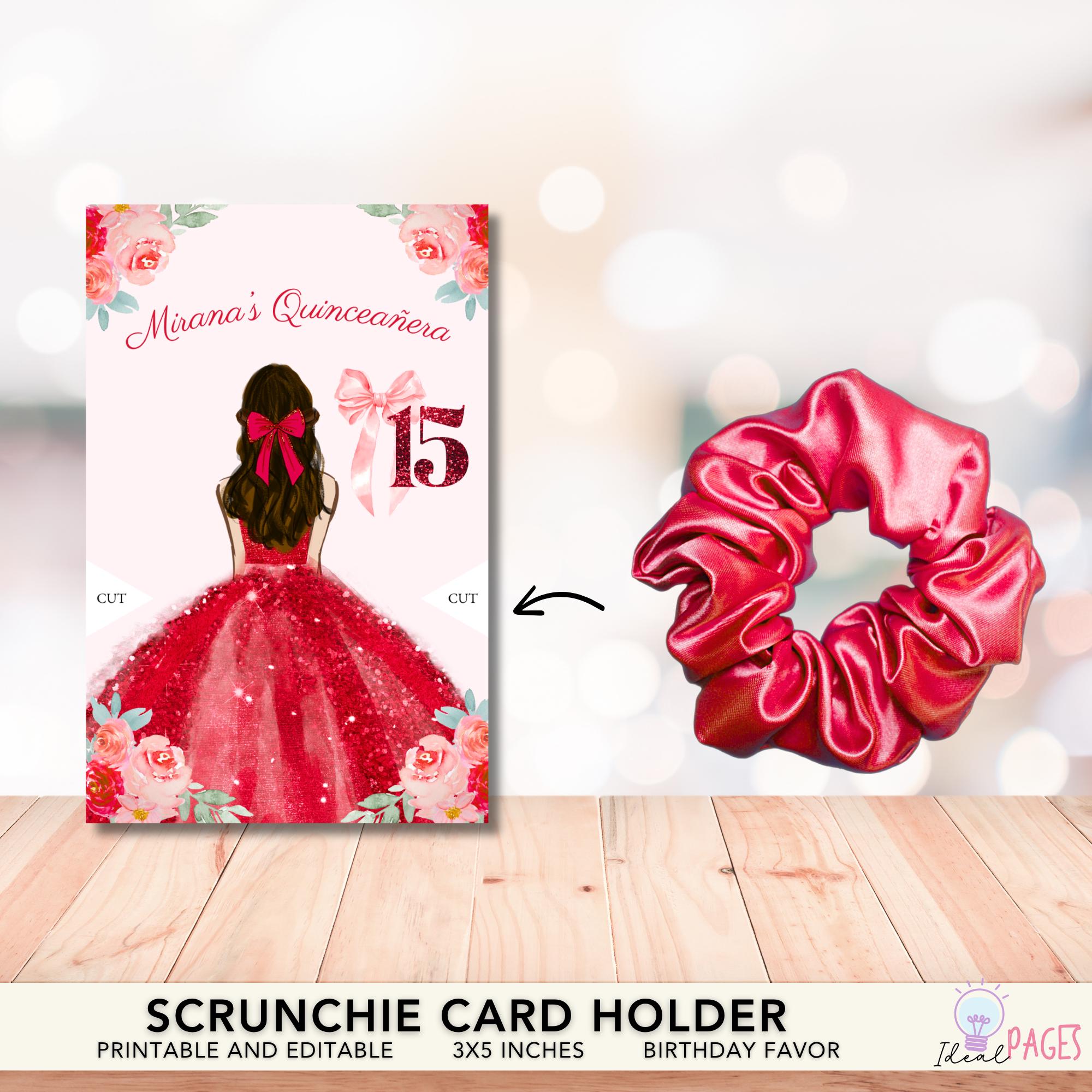 Scrunchie Card Ruby Red Scrunchie Card Holder Quinceanera Party Favor, Hair Tie ...