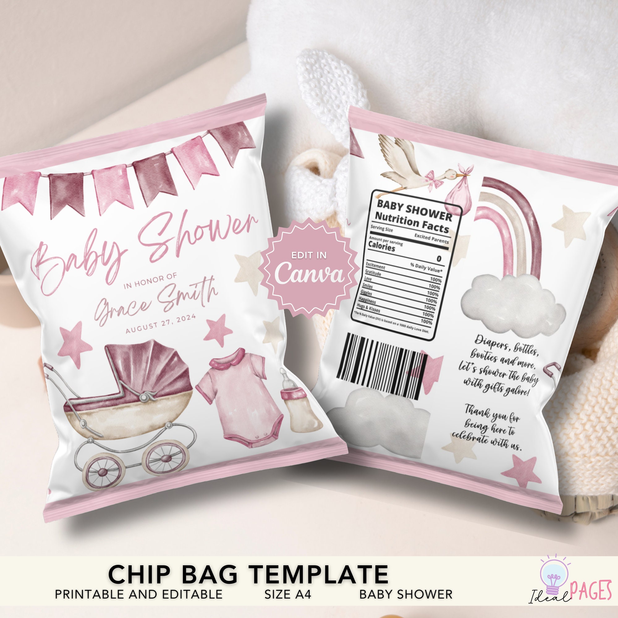 Babyparty-Chip-Taschen, Babyparty-Gastgeschenke, Babyparty-Geschenkbeutel, Babypartybevorzugungen Mädchen, Babypartybevorzugungen für Gast, Chip-Taschen