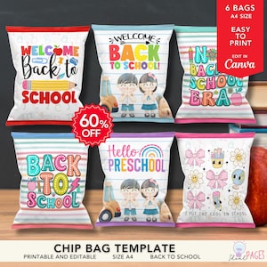 6 Modèle de sac à jetons pour la rentrée scolaire, cadeau d'école, sac à collation de bienvenue, cadeau préscolaire bricolage, cadeau premier jour d'école, cadeau pour la maternelle