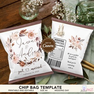 Wedding Chip Bag Template, Custom Chip Bag, Customizable Favor Bags, Wedding Snack Bags, Party Chip Bags, Wedding Favor Idea, Boho Theme