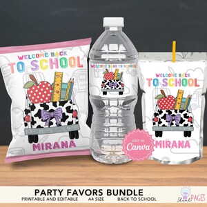 Welcome Back to School Favors, First Day of School Gift, School Party Favors Kids, Water Bottle Label, Chip Bag Template, Juice Pouch Label