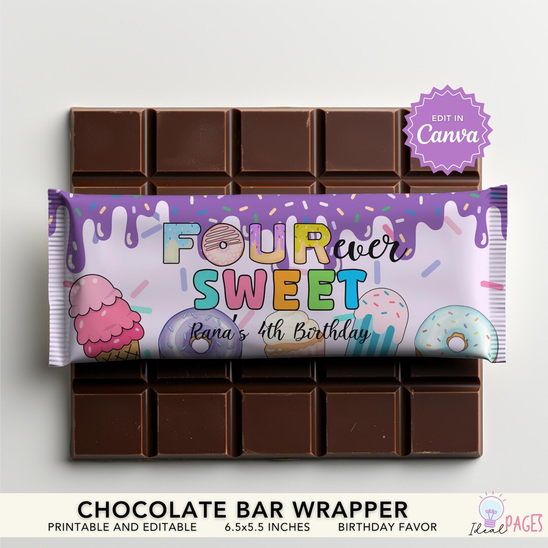 Purple Fourever Sweet Candyland Birthday Chocolate Bar Wrapper, Candy ...