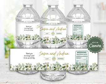 Eucalyptusbladeren bruiloft waterflessen, DIY bruiloft waterflesetiketten, aangepaste fles sticker label, bloemen flesetiketten, fleswikkelaar