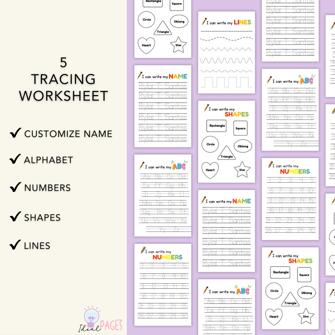 Custom Name Tracing, Printable Tracing Worksheet Set, Preschool ...