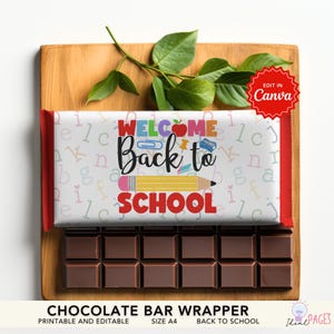 Back to School Favors, Editable Chocolate Bar Wrapper, Candy Bar Wrapper, Chocolate Wrapper Template, Chocolate Bar Label, Party Favors Kids