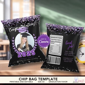 2025 Graduation Chip Bags, Graduation Party Favors, Graduation Treat Bag, Purple Party Favor Bag, Chip Bag Label, Chip Bag Wrapper Printable