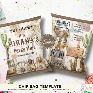 Western Party Favors, Rodeo Party Favors, Cowboy Party Favors, Birthday Favors for Kids, Chip Bags, Chip Bag Labels, Birthday Chip Bags