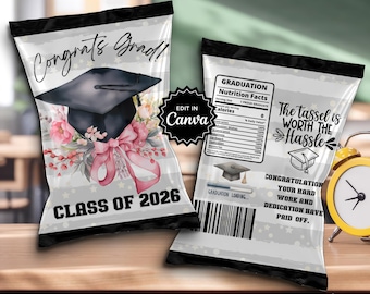 Coquette Graduation Chip Bag Template, Class of 2026, DIY Party